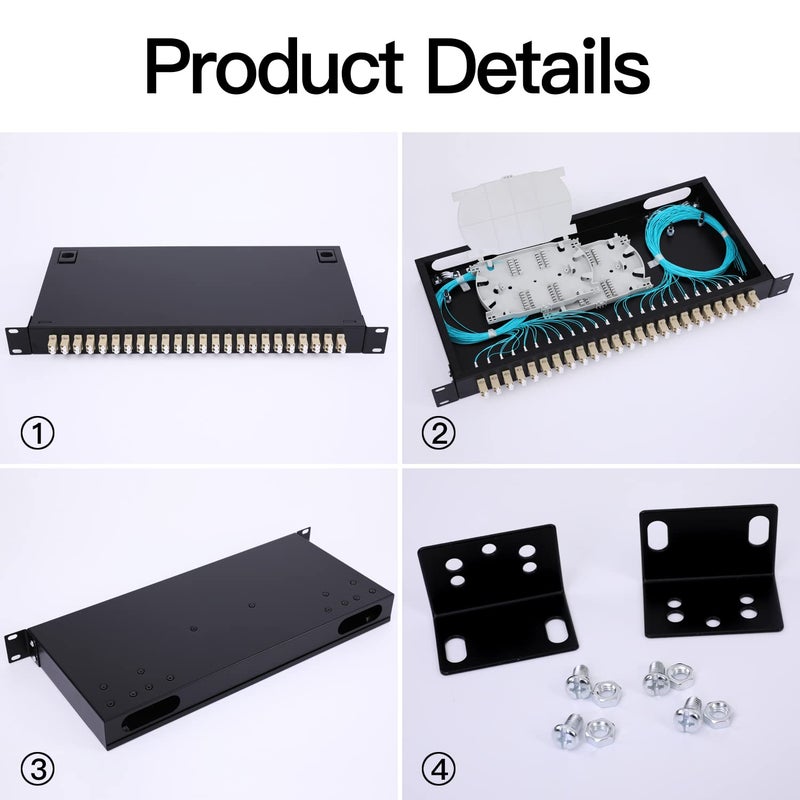 GESD 24 Duplex 48 Port LC-OM3 Multimode Fiber Enclosure Rack Mount Fiber Box LC-UPC Kit 1 RU Fits 19" Racks Cabinet (Include 2Pcs Splice Trays 48 Strand Pigtail 1M Cables Spool+48 Core LGX Loaded Patch - Image 3